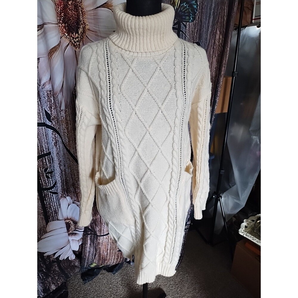 high-neck cable knit sweater dress with double pockets. Clearance Sale 💲